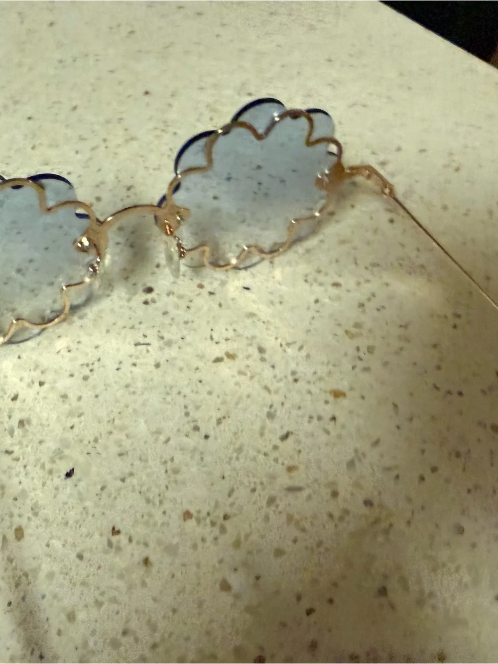 Fashion Nova Scalloped Round Sunglasses - Gold Frame with Light Blue Lenses